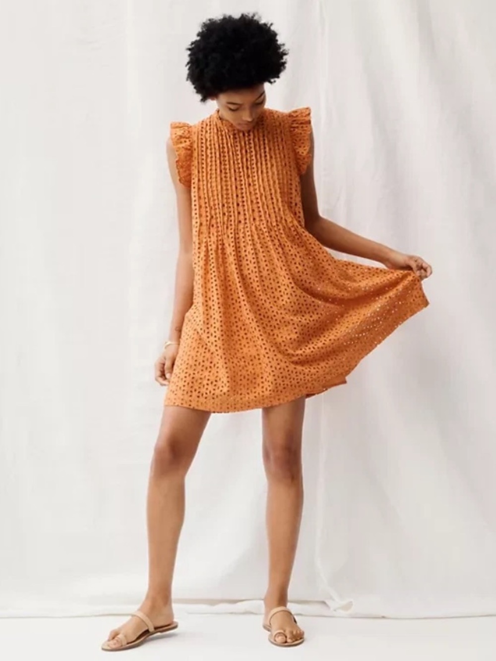 NWT Madewell Crochet Eyelet Ruffle Mini Dress Orange Small